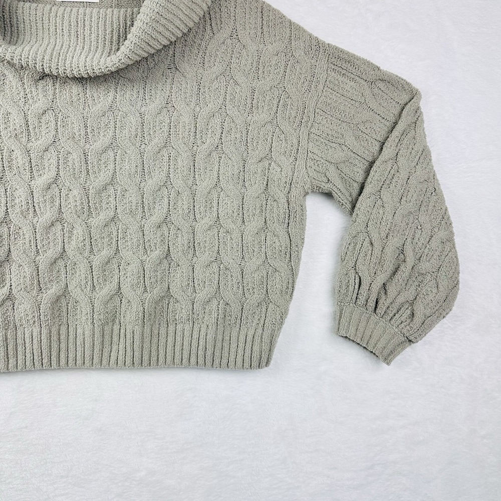 Moon And Madison Womens Sweater M Sage‎ Green Chenille Cowl Neck  Cable Knit EUC - Picture 3 of 13